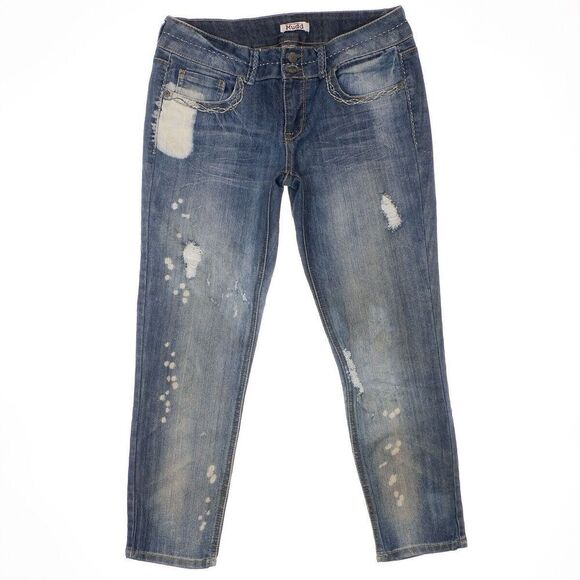 Mudd Jeans Juniors Size 11 Capri Distressed Splatter Dirty Wash Measures 30x24.5 - Picture 1 of 10